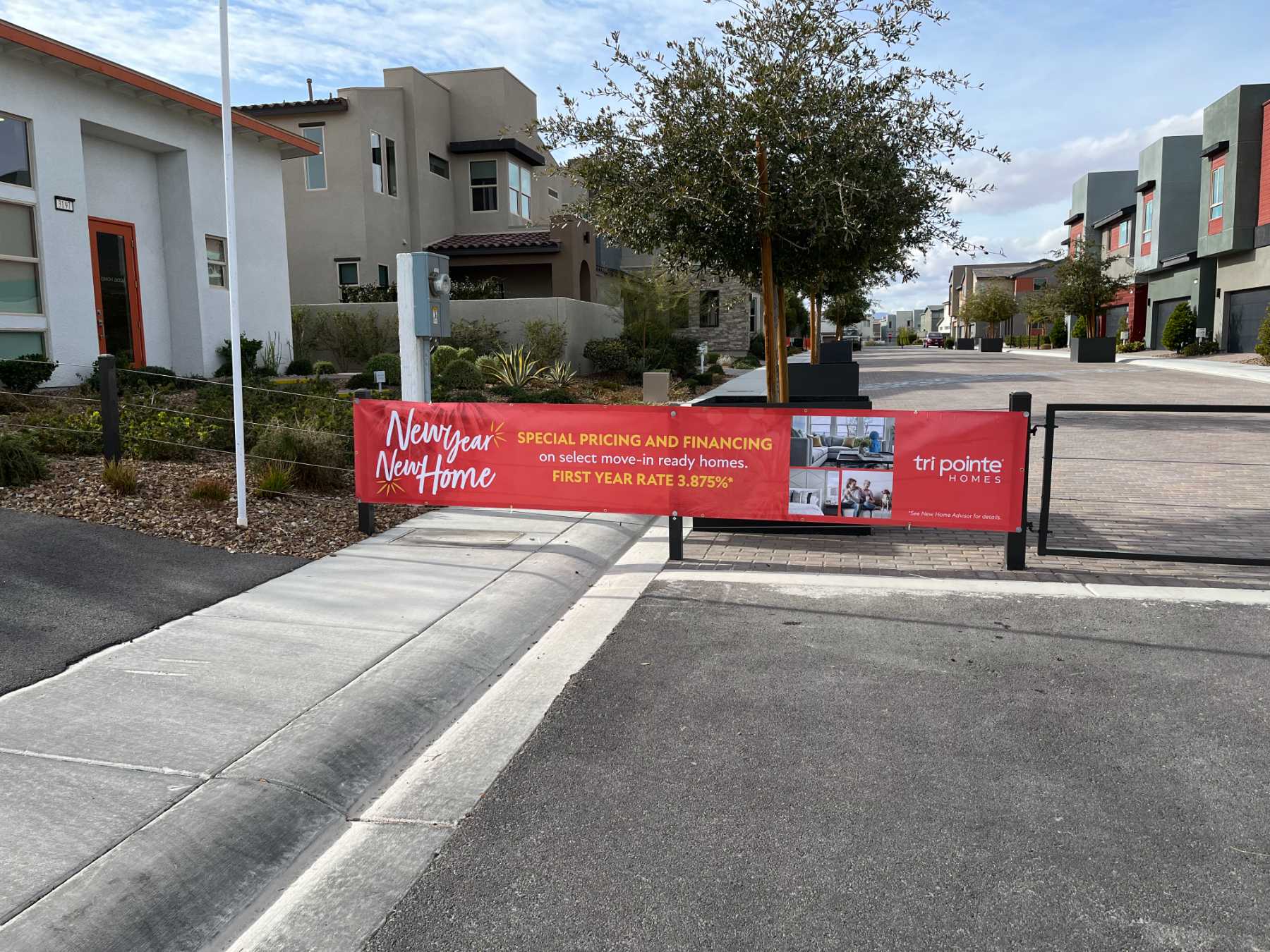 Real estate promotional banner at entrance